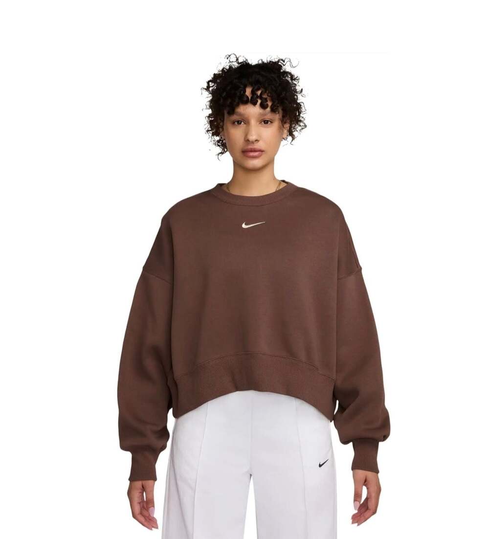 Nike Women's Phoenix Fleece Over-Oversized Crew Neck Sweatshirt Brown Size XL
